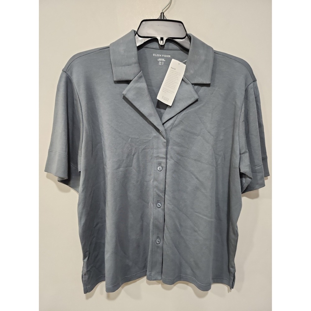 Eileen Fisher NWT Sleep Top Womens S Grey 100% Organic Cotton Notch Collar New